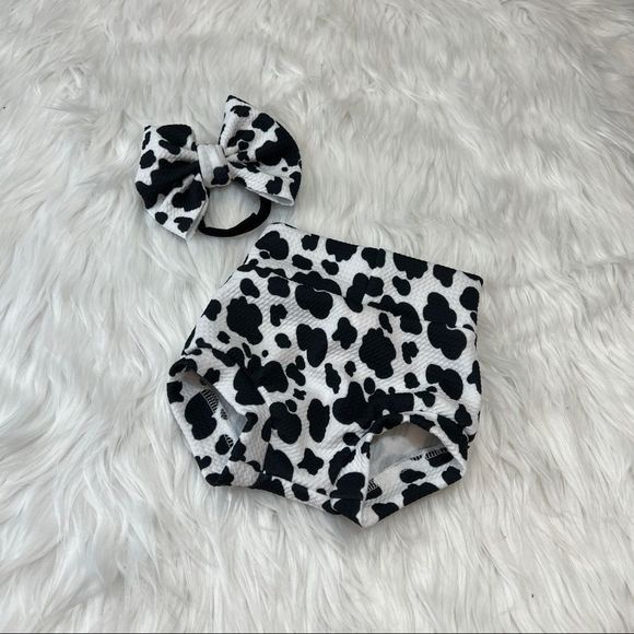 Cow print Bummie and bow set for baby girl - Picture 1 of 4